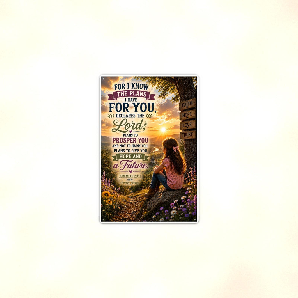 For I Know The Plans Girl At The Signpost - Jeremiah 29:11, Christian Metal Sign 8x12 & 12x18 — Context view
