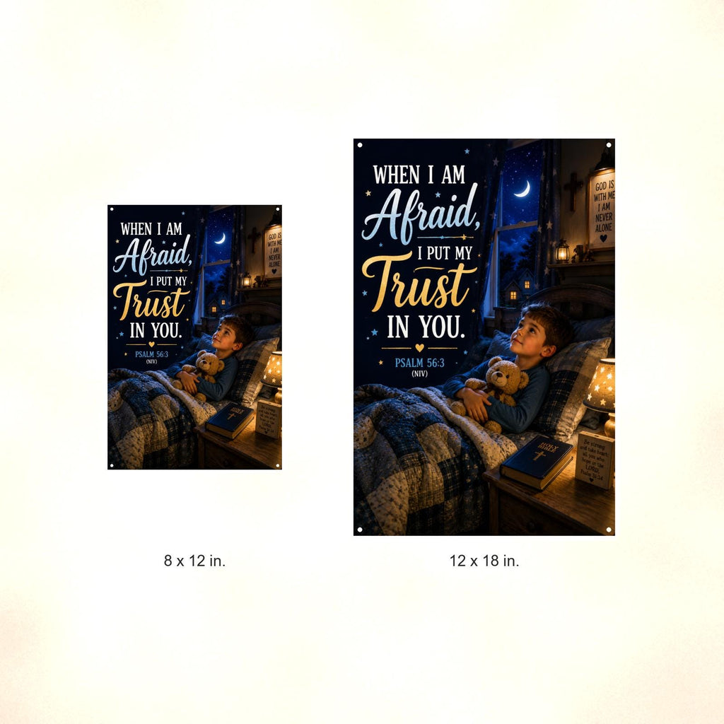 When I Am Afraid Boy Bedtime - Psalm 56:3, Christian Metal Sign 8x12 & 12x18 — Size options comparison
