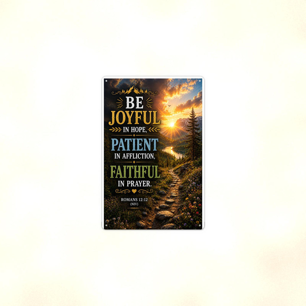 Be Joyful In Hope Patient In Affliction - Christian Metal Sign 8x12 & 12x18 — Context view