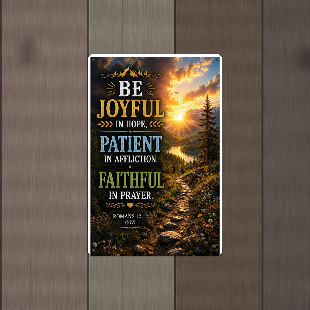Be Joyful In Hope Patient In Affliction - Christian Metal Sign 8x12 & 12x18 — Alternate wall view