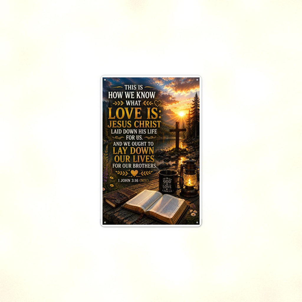 How We Know What Love Is - 1 John 3:16, Christian Metal Sign 8x12 & 12x18 — Context view