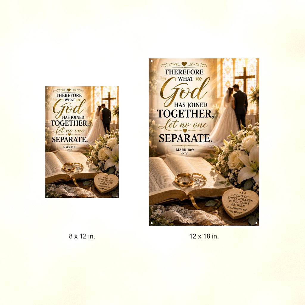 What God Has Joined Together - Mark 10:9, Christian Metal Sign 8x12 & 12x18 — Size options comparison
