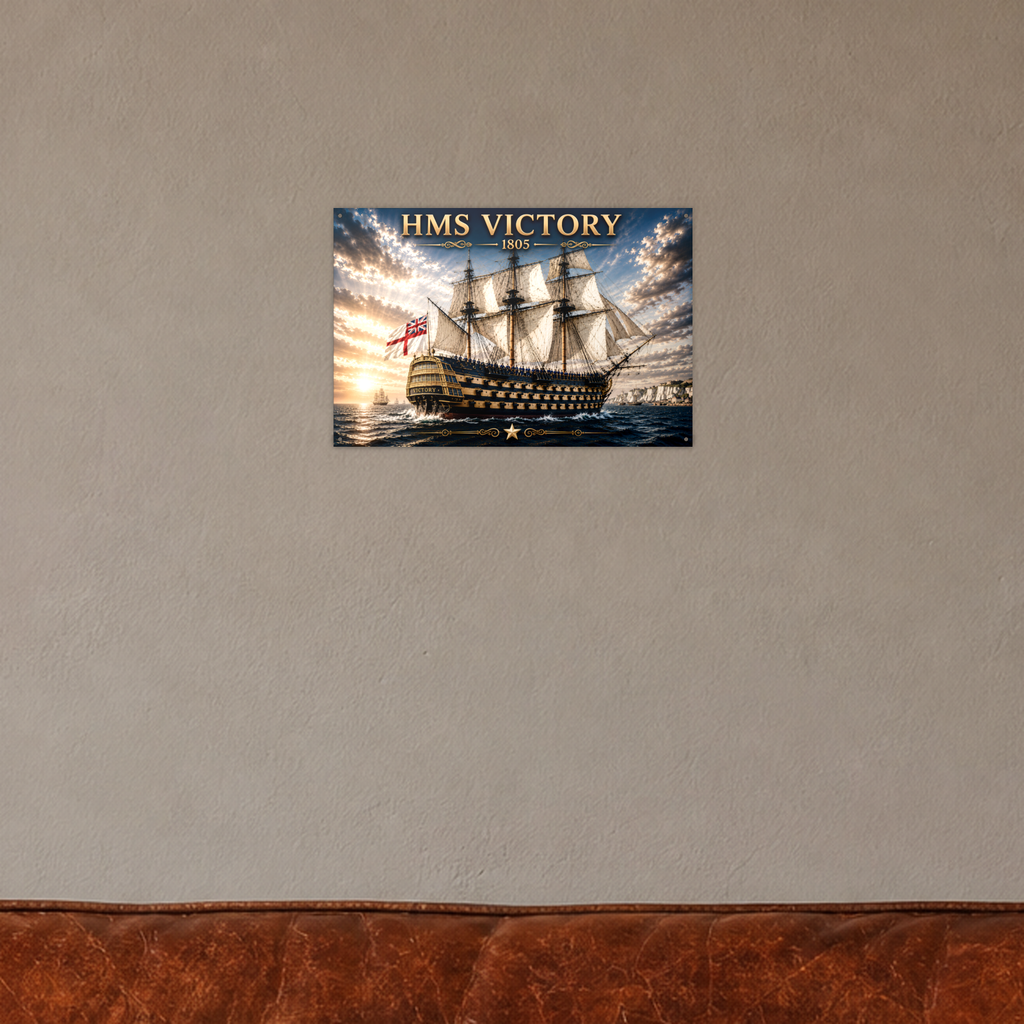 HMS Victory Tall Ship Metal Wall Art, Royal Navy | 12x8 Aluminum | Nautical Gift, Maritime Decor