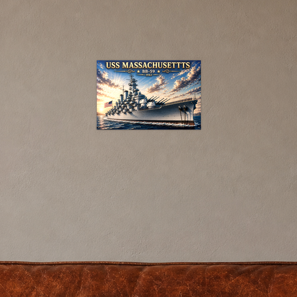 USS Massachusetts Battleship Metal Wall Art, US Navy | 12x8 Aluminum | Veteran Gift, Military Decor