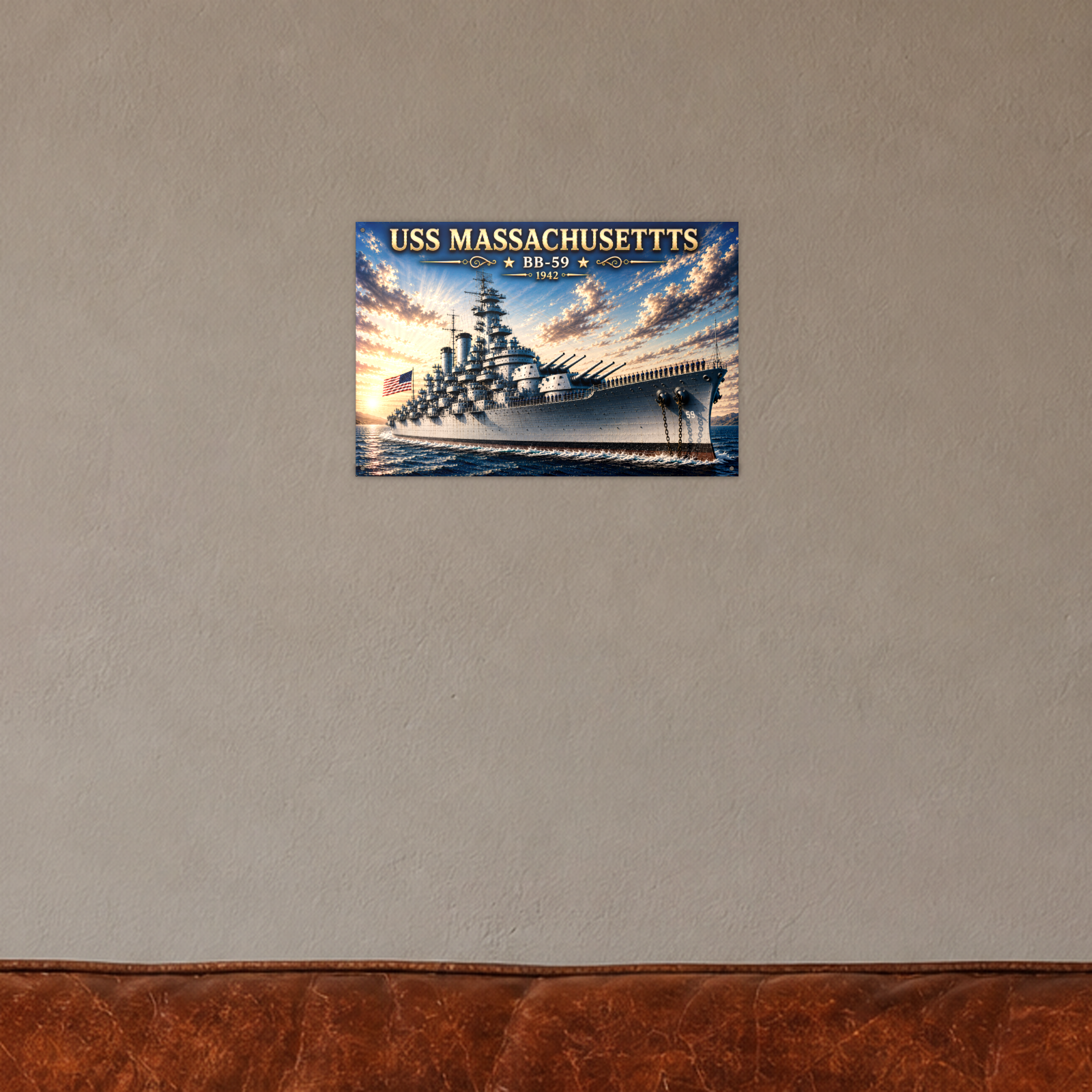 USS Massachusetts Battleship Metal Wall Art, US Navy | 12x8 Aluminum | Veteran Gift, Military Decor