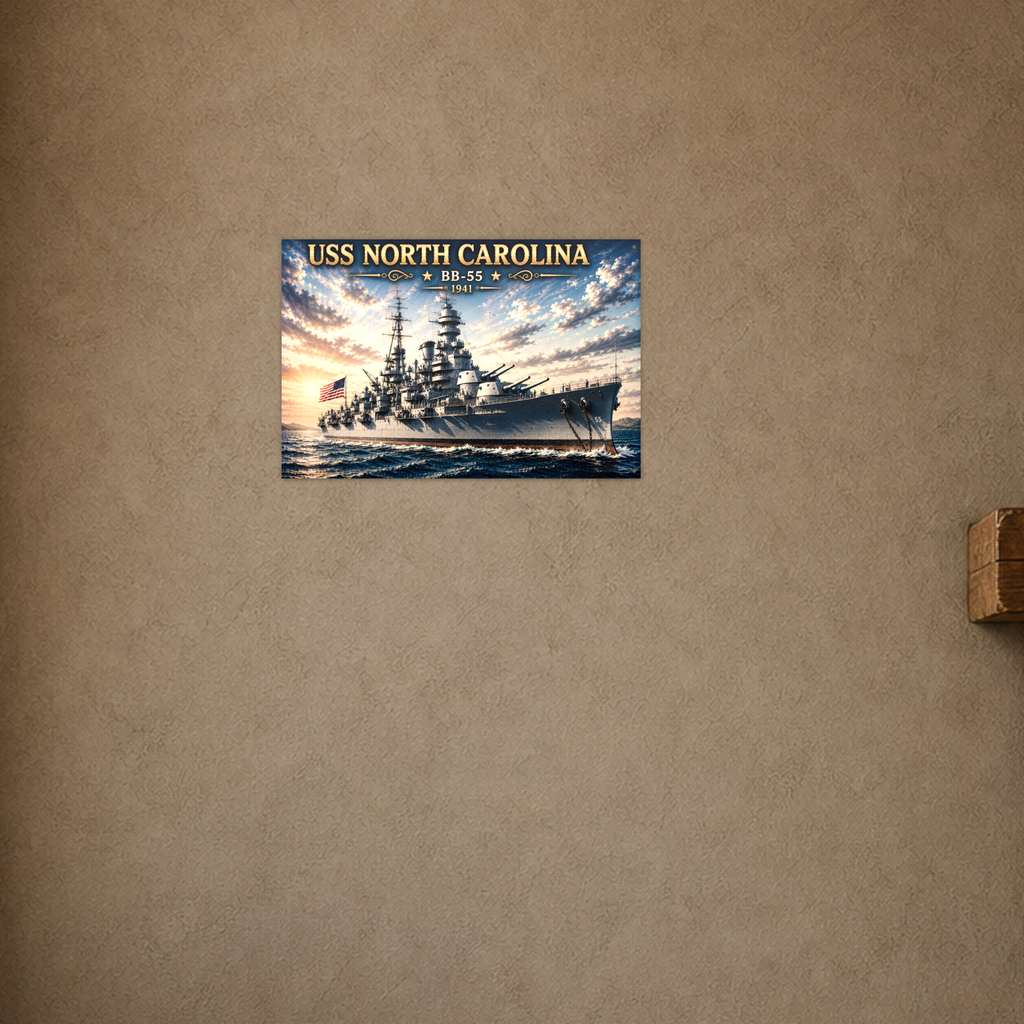 USS North Carolina Battleship Metal Wall Art, US Navy | 12x8 Aluminum | Veteran Gift, Military Decor
