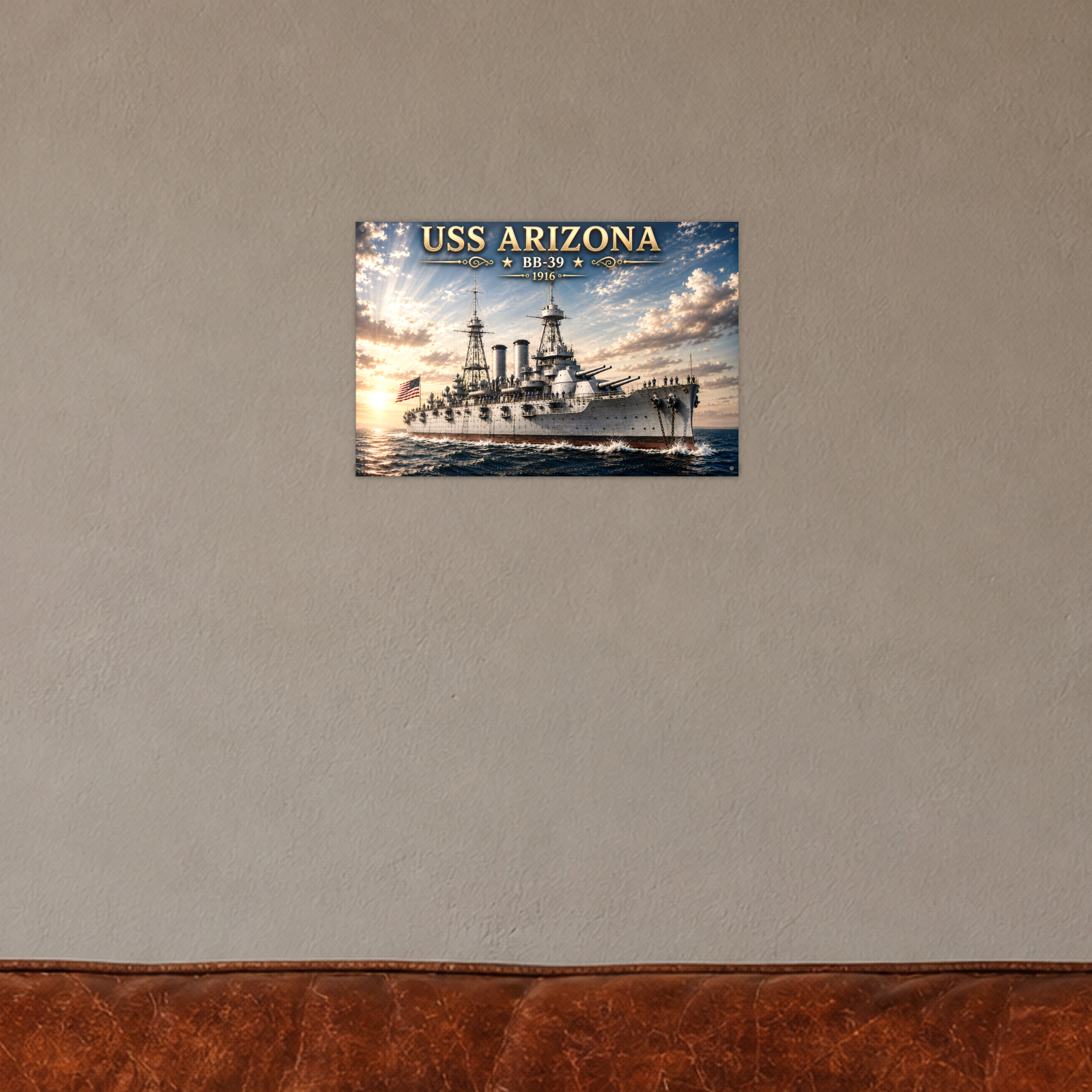 USS Arizona Battleship Metal Wall Art, US Navy | 12x8 Aluminum | Veteran Gift, Military Decor