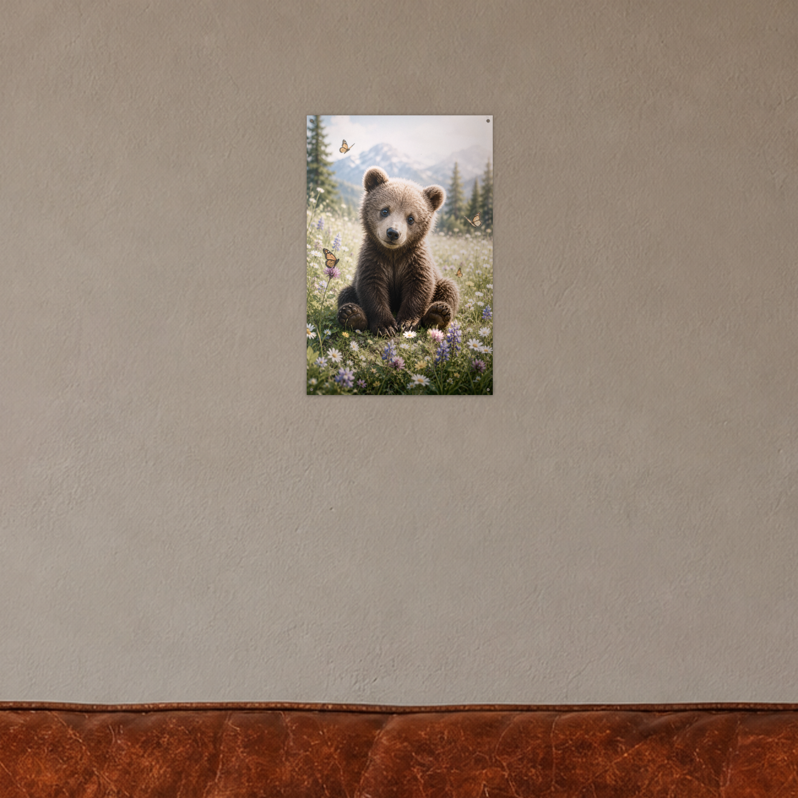 Cub and Butterflies Bear Metal Wall Art, Wildlife Sign | 8x12 Aluminum | Cabin Decor, Bear Lover Gift