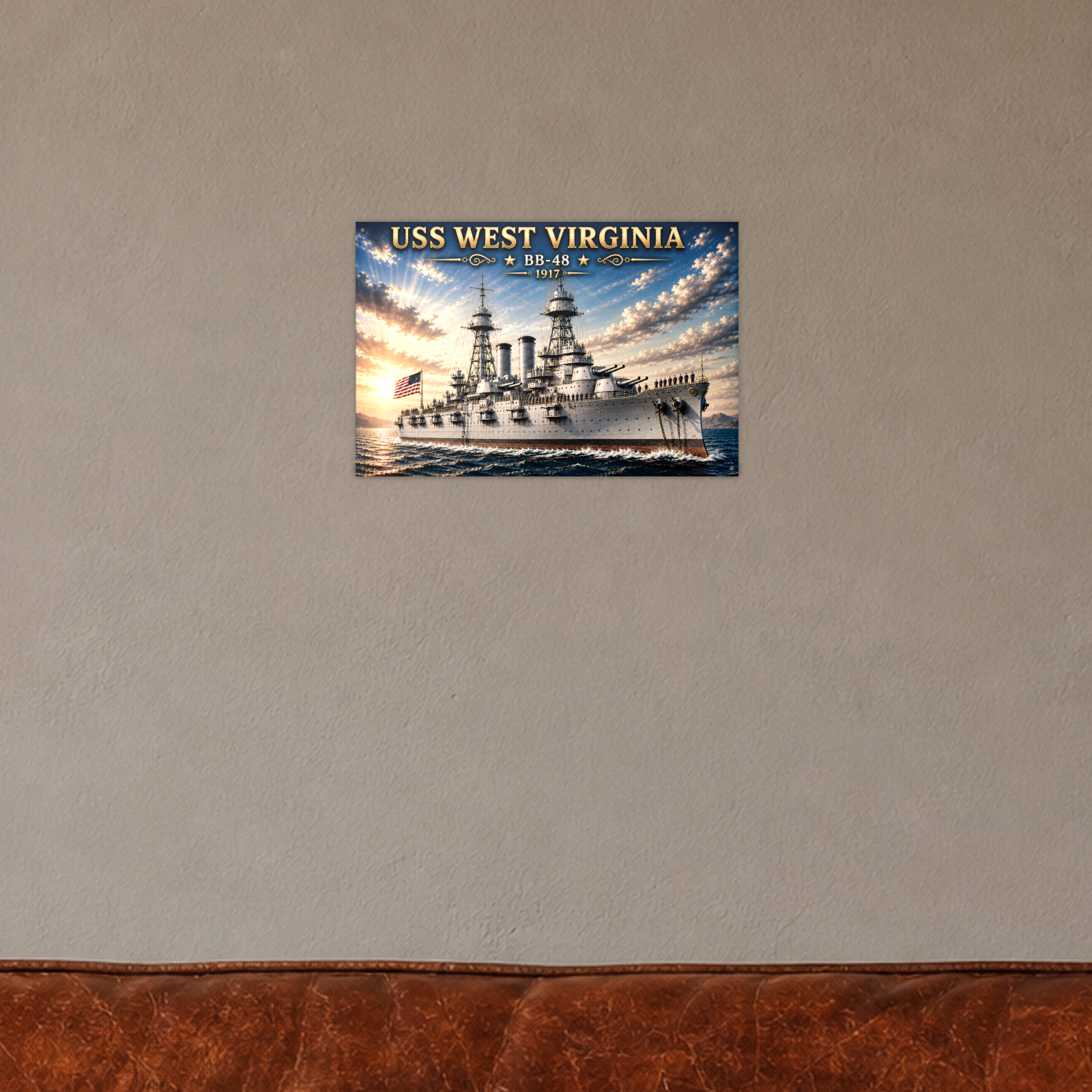 USS West Virginia Battleship Metal Wall Art, US Navy | 12x8 Aluminum | Veteran Gift, Military Decor