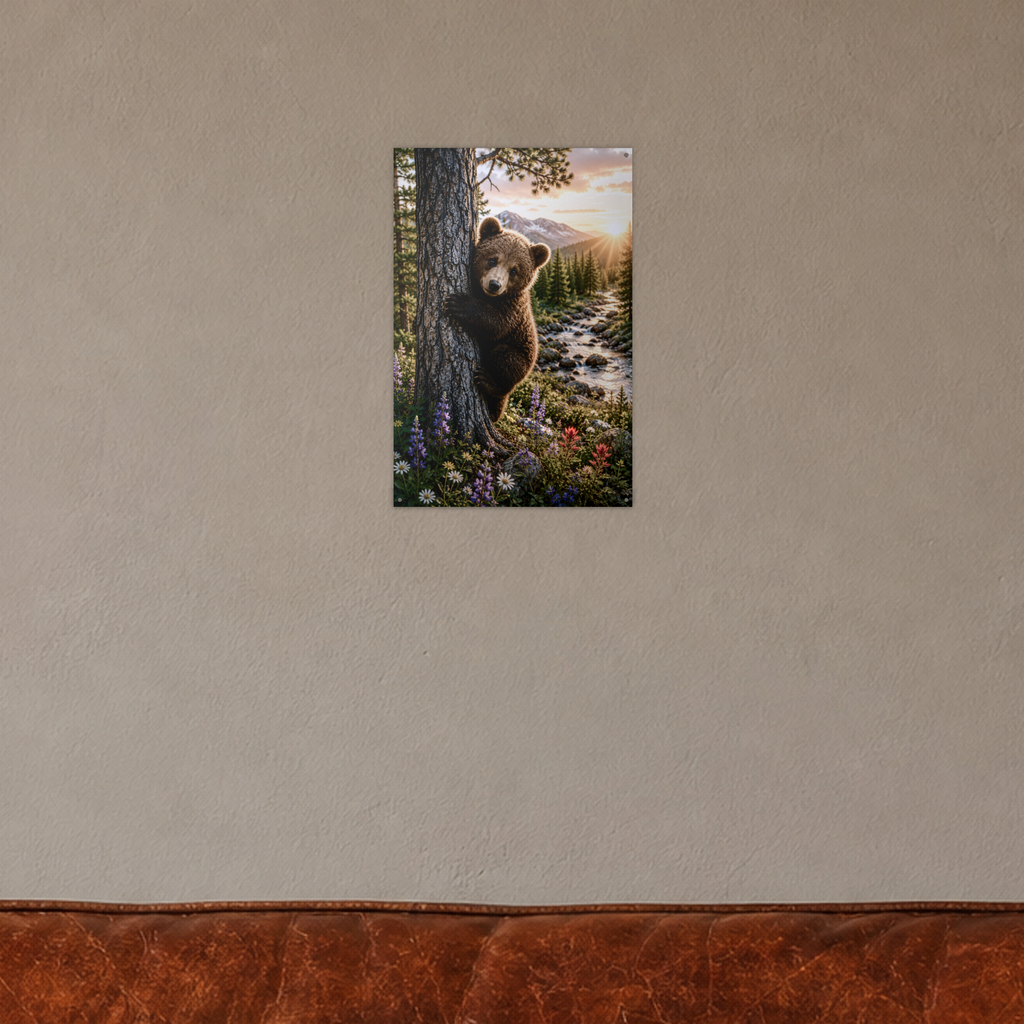 Cub at Sunset Bear Metal Wall Art, Wildlife Sign | 8x12 Aluminum | Cabin Decor, Bear Lover Gift