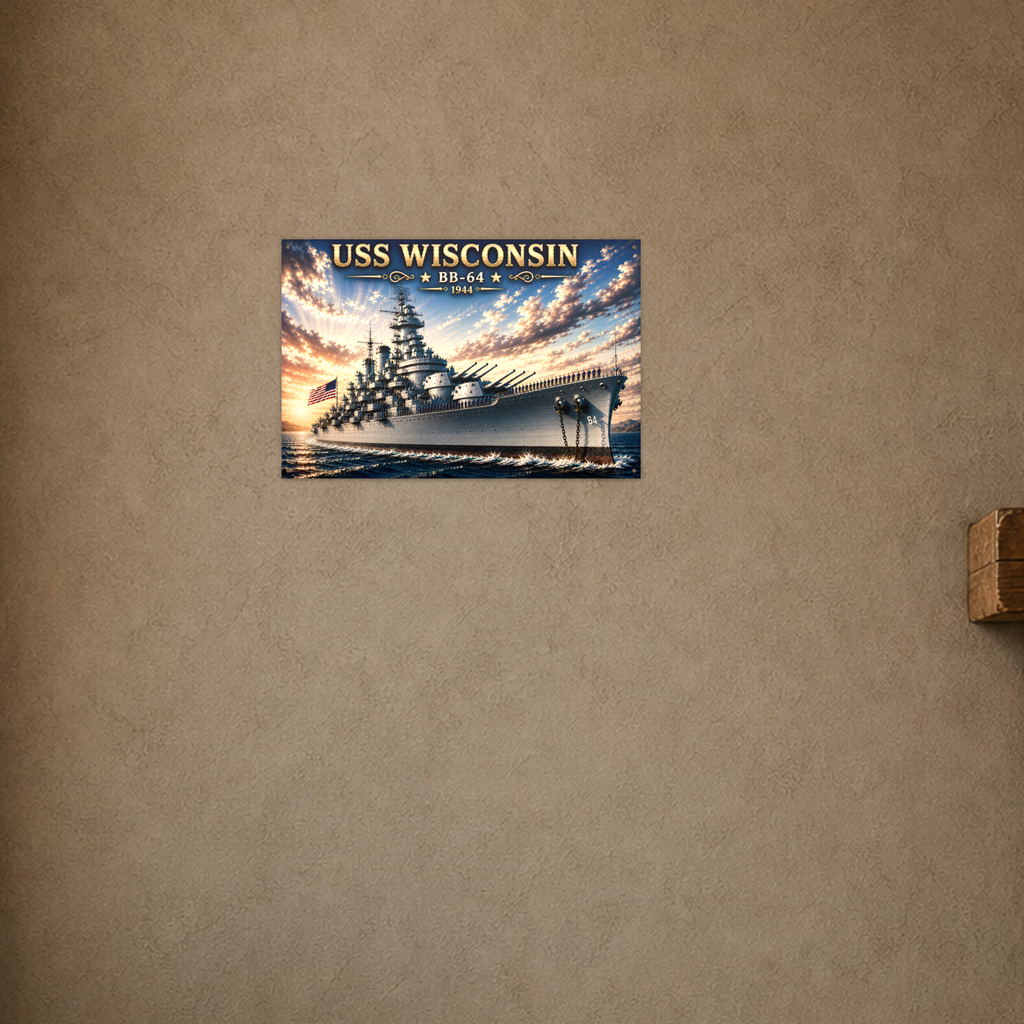 USS Wisconsin Battleship Metal Wall Art, US Navy | 12x8 Aluminum | Veteran Gift, Military Decor