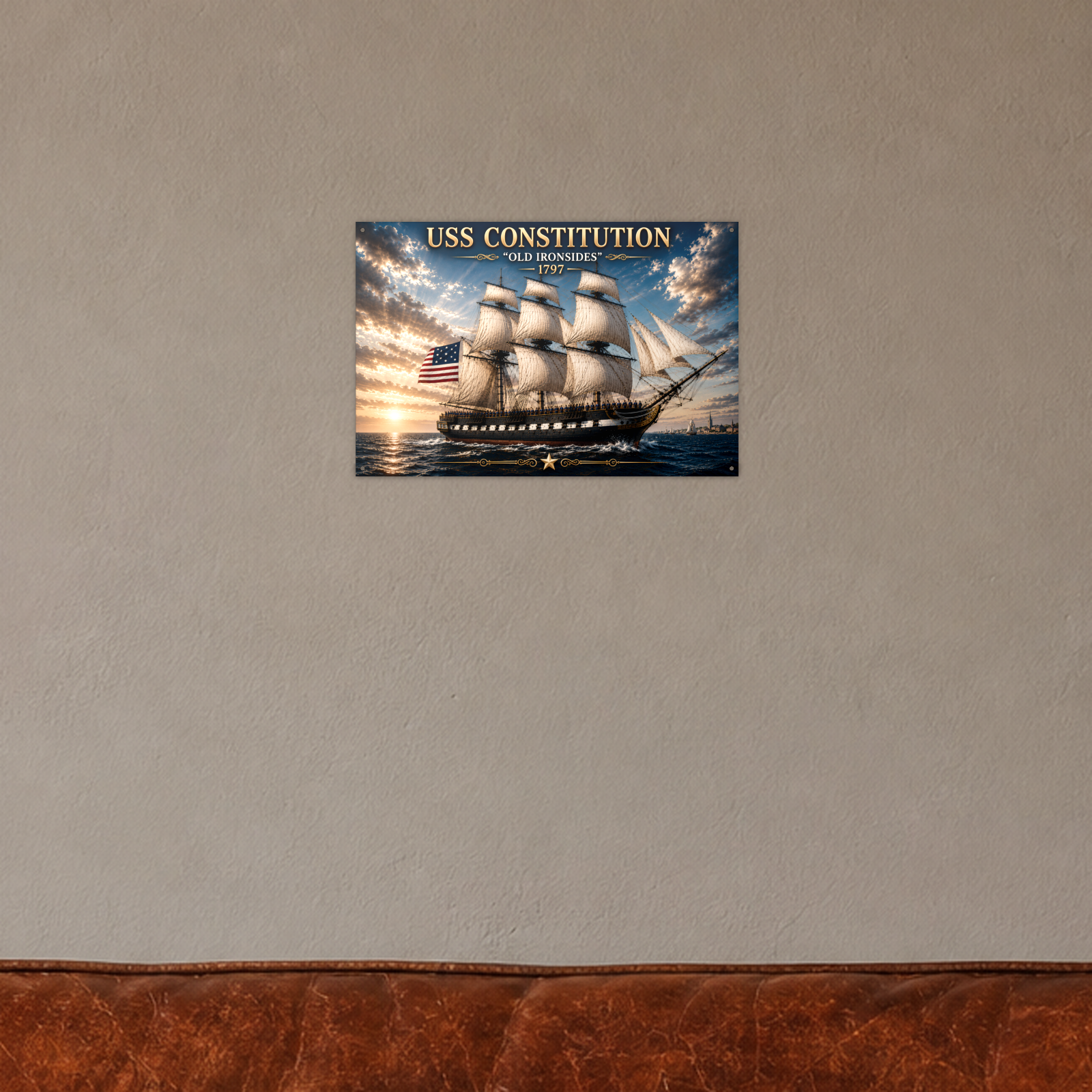 USS Constitution Metal Wall Art, US Navy Frigate | 12x8 Aluminum | Veteran Gift, Naval Decor