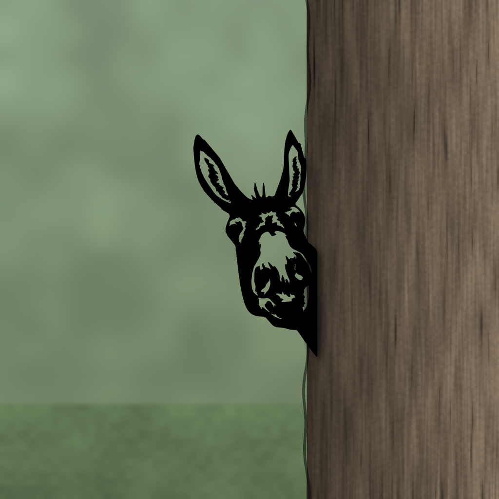 Donkey peeker mounted on a tree trunk