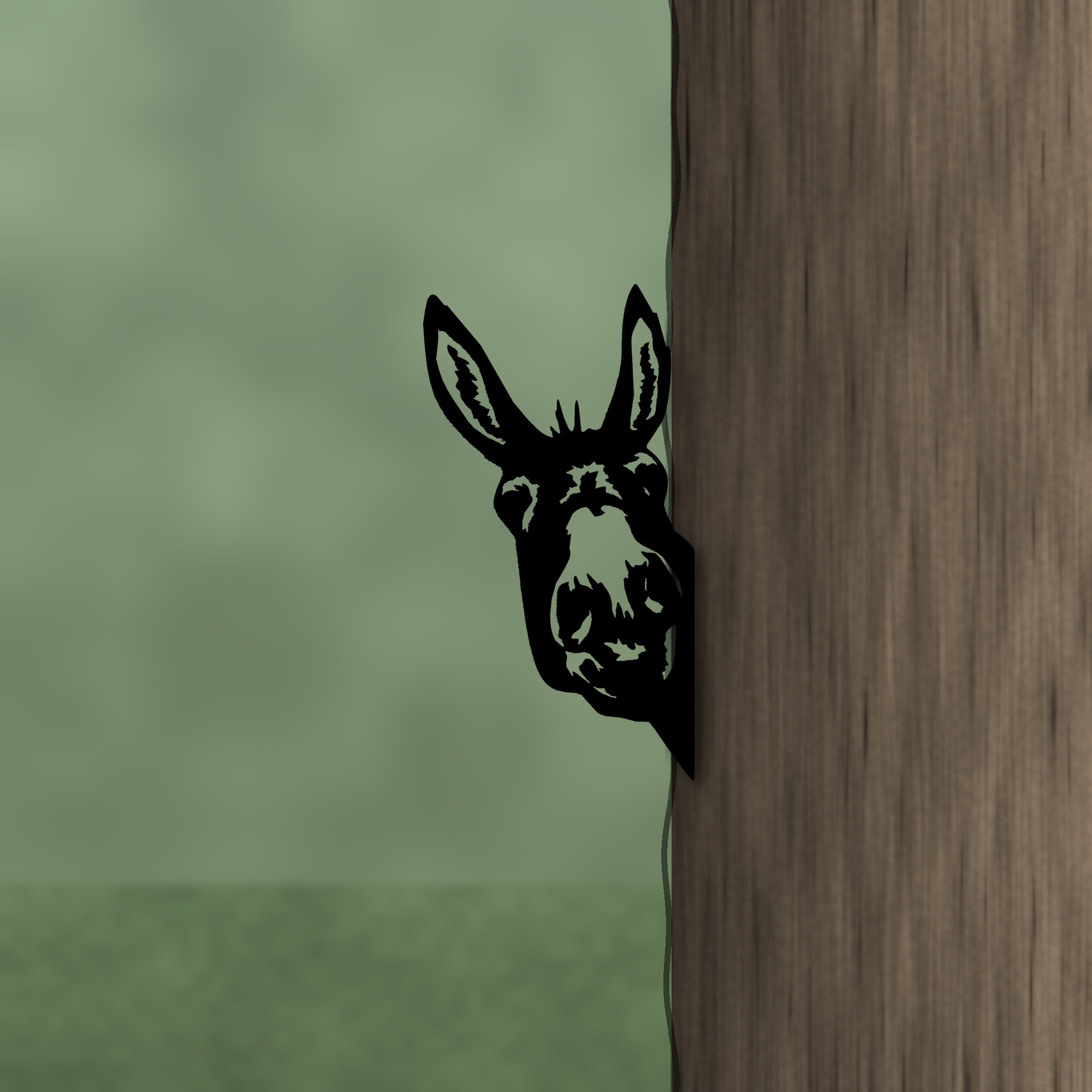 Donkey peeker mounted on a tree trunk