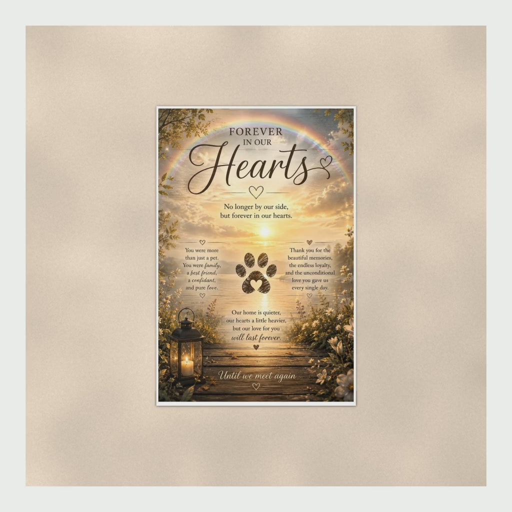 Pet Memorial Poster Rainbow Over The Lake, Forever In Our Hearts Tribu product video