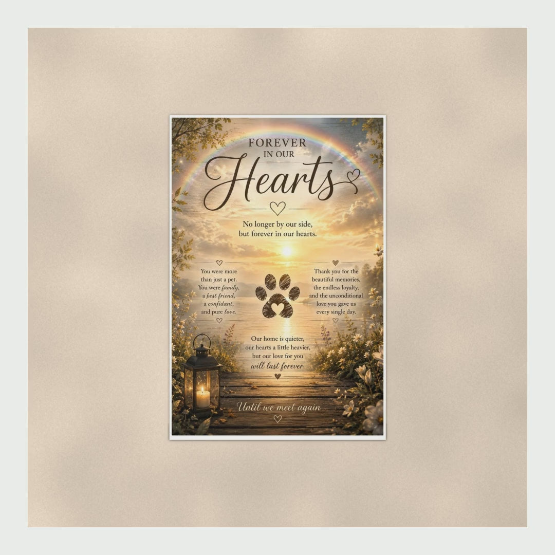 Pet Memorial Poster Rainbow Over The Lake, Forever In Our Hearts Tribu product video