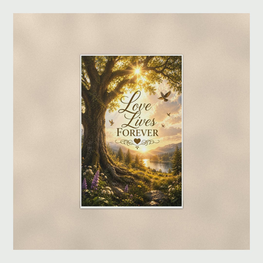 Love Lives Forever Memorial Poster, Old Oak Tree Of Life Remembrance W product video