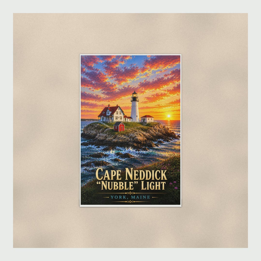 Cape Neddick ’Nubble’ Lighthouse Poster — 16x24 & 24x36 Wall Art Print product video