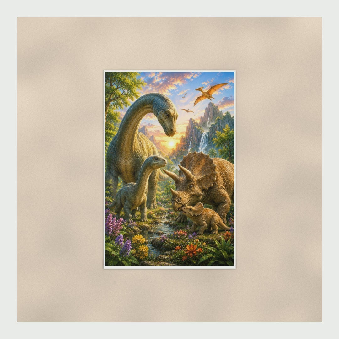 Nursery Dinosaur Poster, Dino Family Wall Art - 16x24 & 24x36 Kids Roo product video
