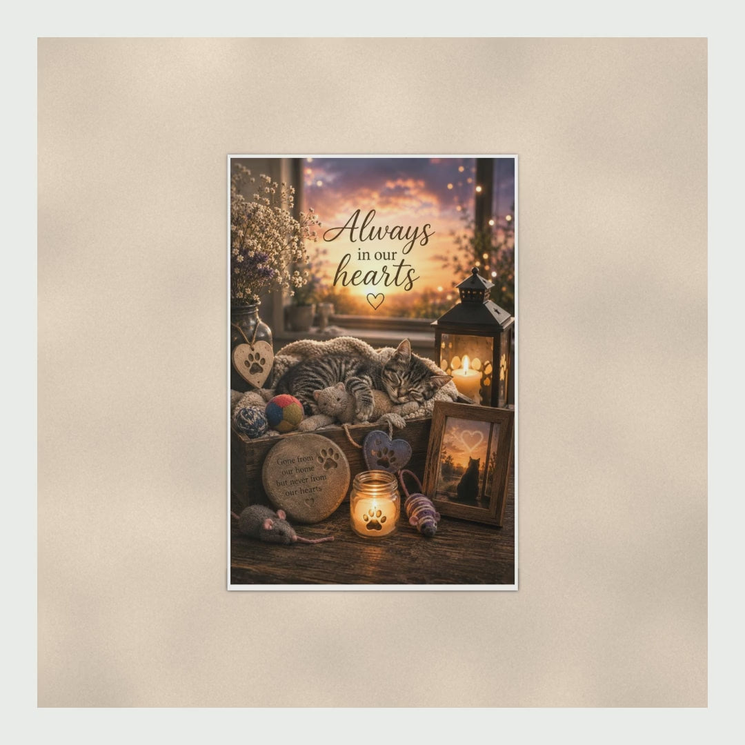 Cat Memorial Poster Always In Our Hearts, Sleeping Kitten Remembrance  product video