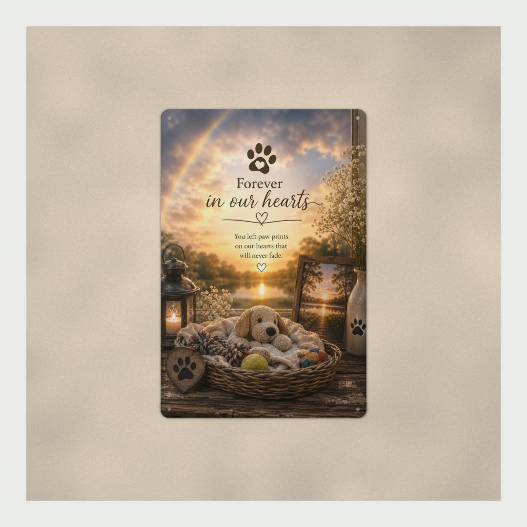 Dog Memorial Sign Forever In Our Hearts, Rainbow Bridge Pet Loss Gift, product video