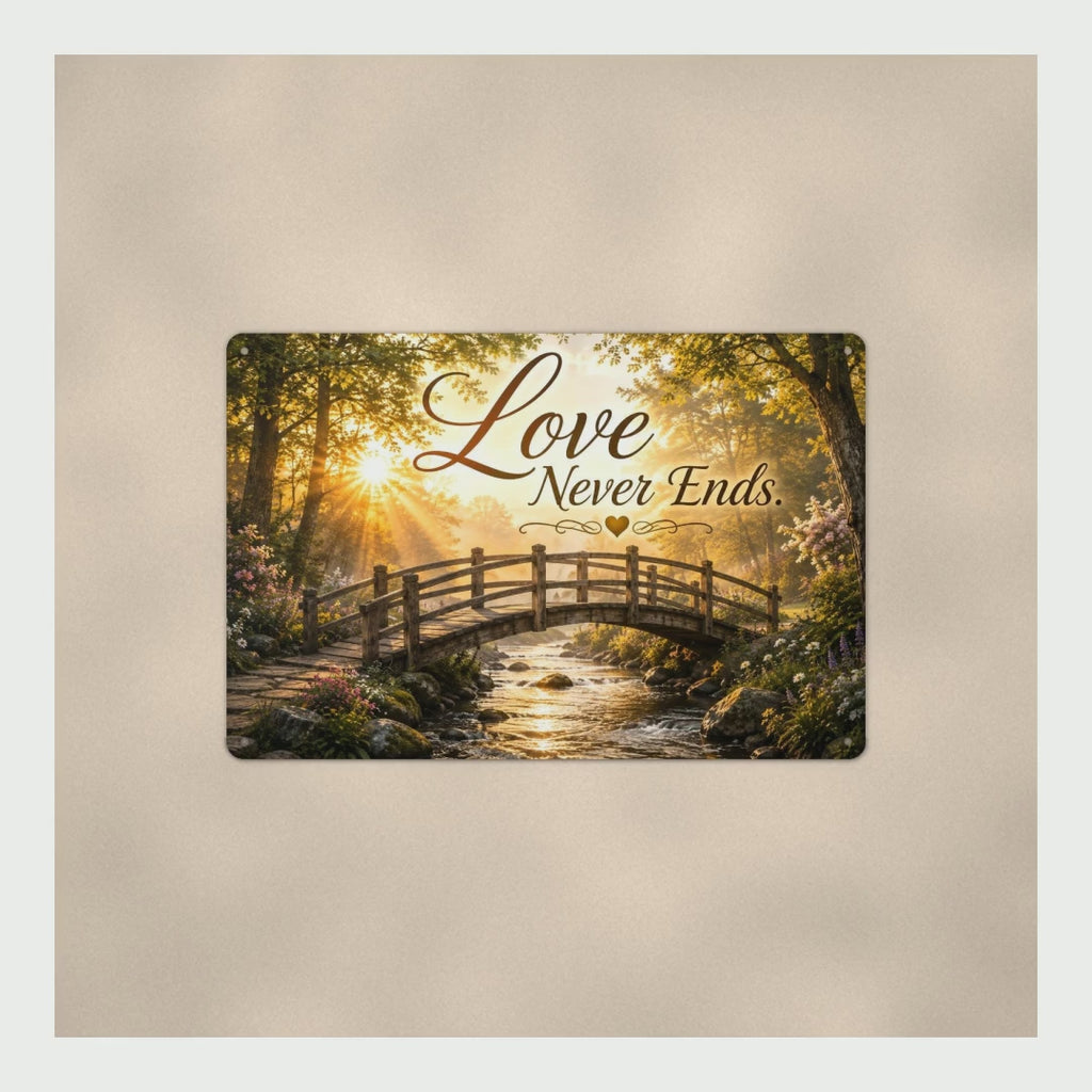 Memorial Sign Love Never Ends, Sunrise Footbridge Remembrance Wall Art product video