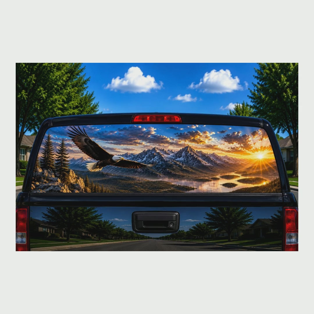 Soaring Eagle Sunrise Truck Rear Window Decal product video