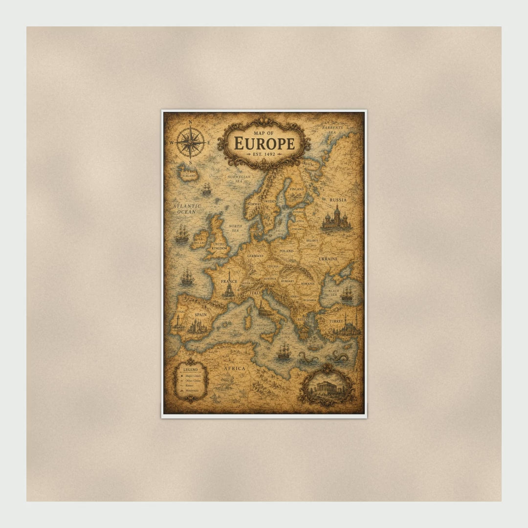 Vintage Europe Map Poster — 16x24 & 24x36 Wall Art Print product video