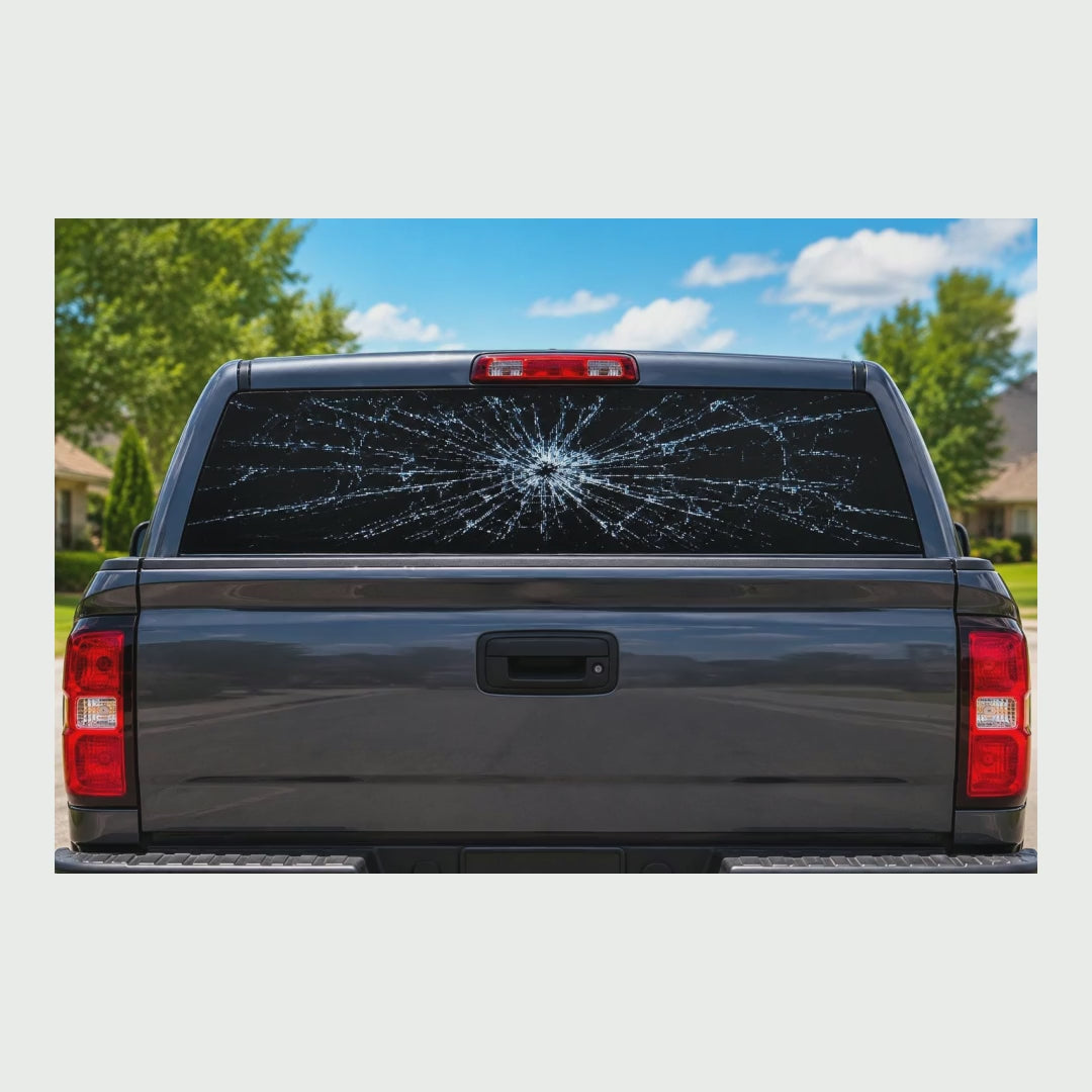 Shattered Glass Prank Truck Rear Window Decal product video