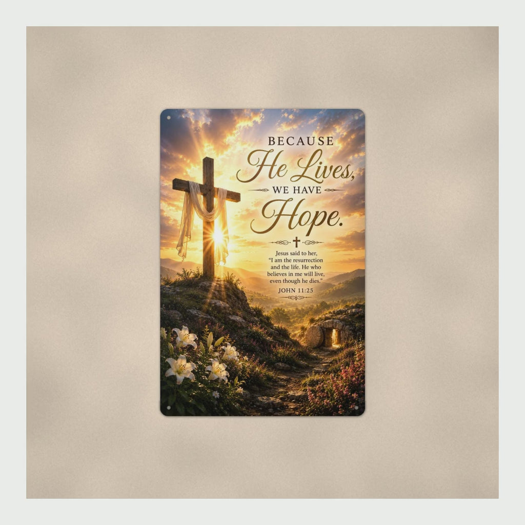 Christian Memorial Sign Because He Lives We Have Hope, John 11:25 Scri product video