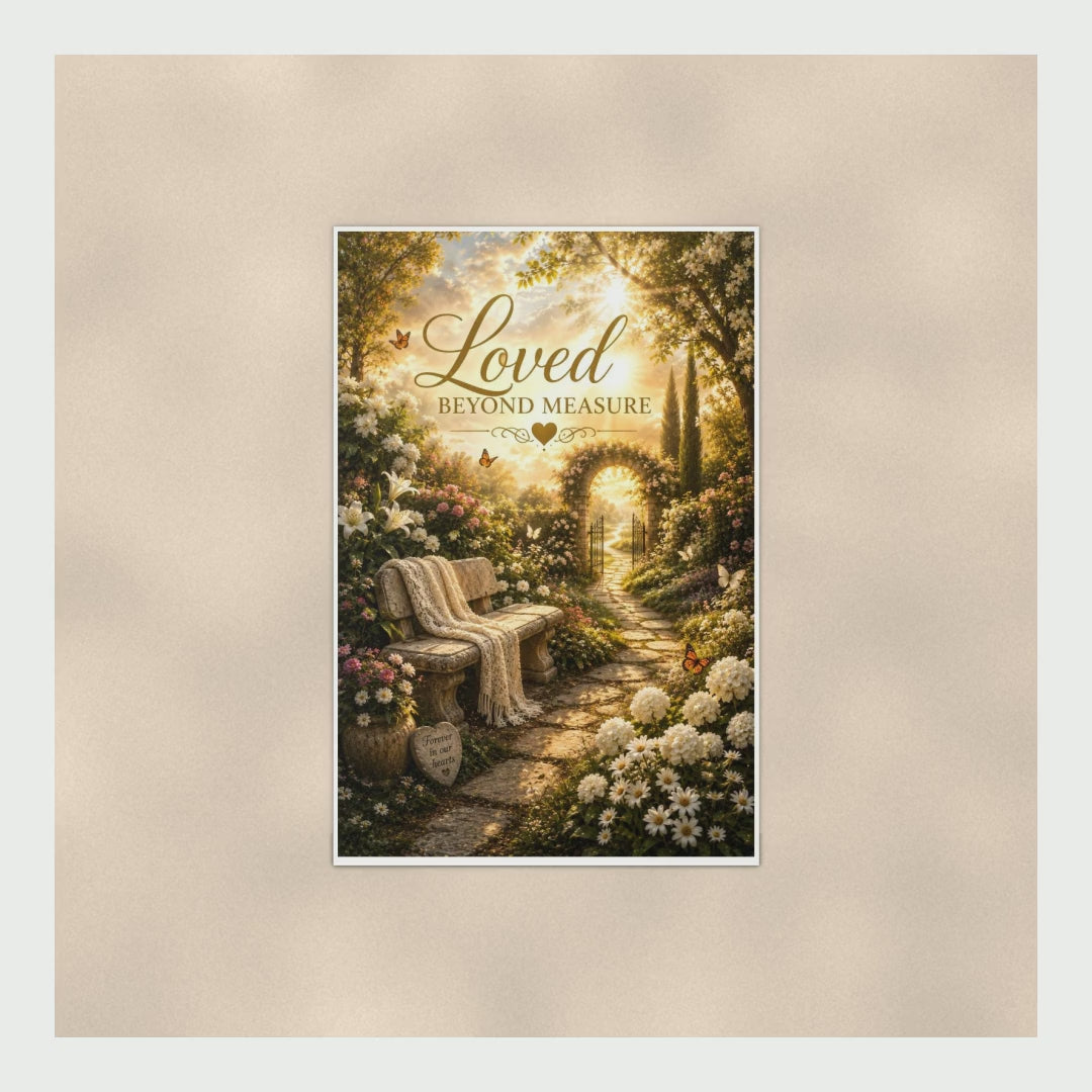Loved Beyond Measure Memorial Poster, Garden Bench Remembrance Wall Ar product video
