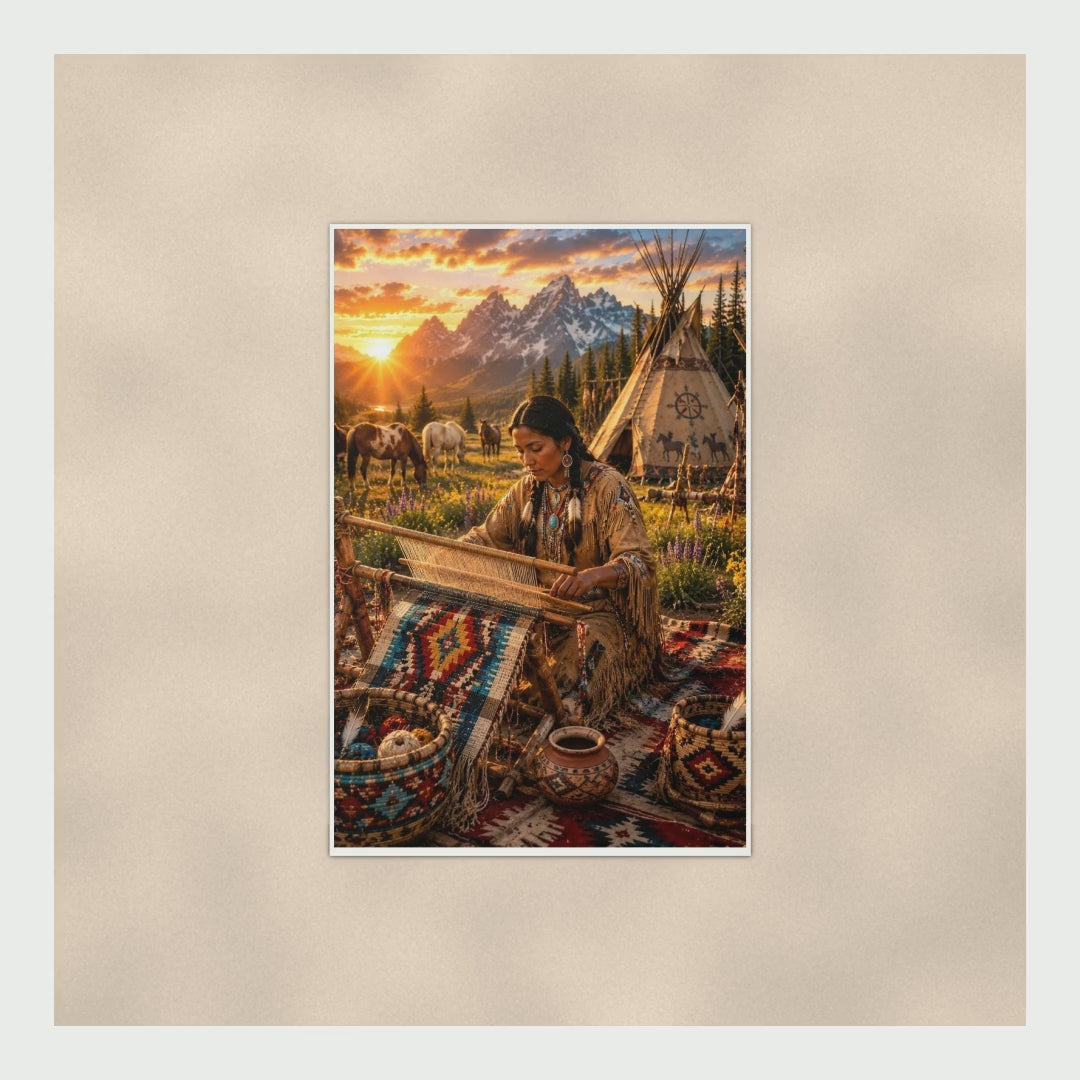 Native Weaving Scene Poster — 16x24 & 24x36 Wall Art Print product video